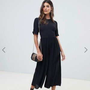 ASOS DESIGN tea jumpsuit with ruched sleeve detail